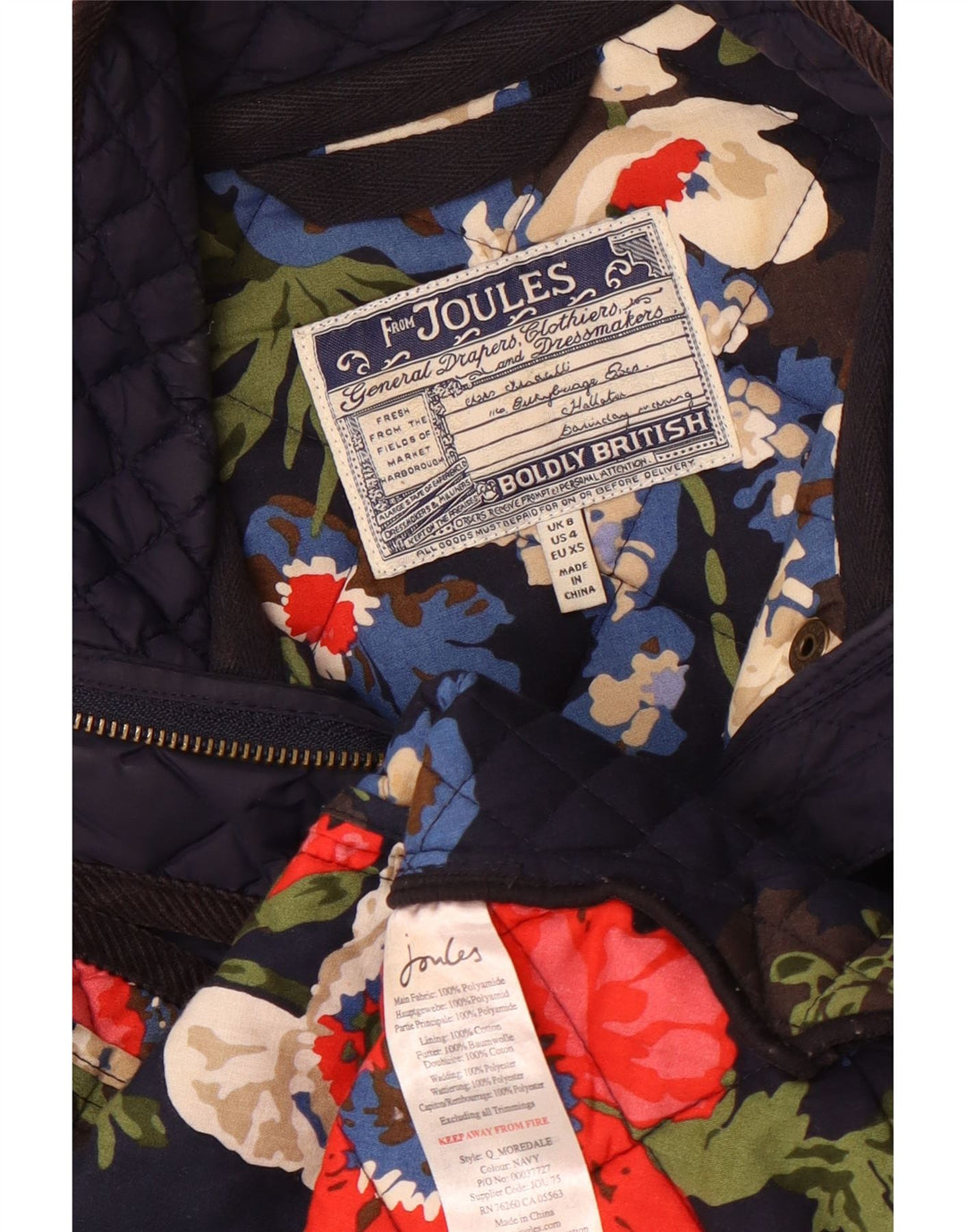 Jachetă matlasată Joules pentru femei UK 8 Small, bleumarin, poliamidă