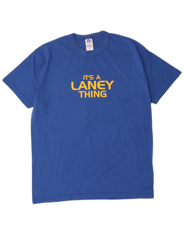 RUSSELL ATHLETIC Mens Graphic T-Shirt Top Large Blue Cotton