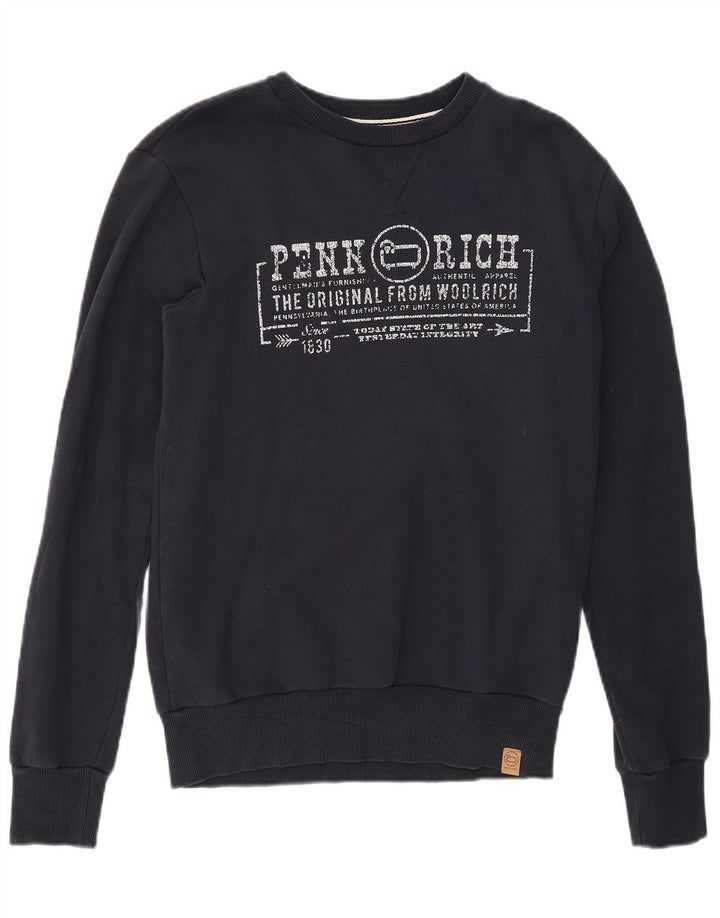 Pulover pentru bărbați Woolrich Penn-Rich Graphic Pulover mic din bumbac bleumarin