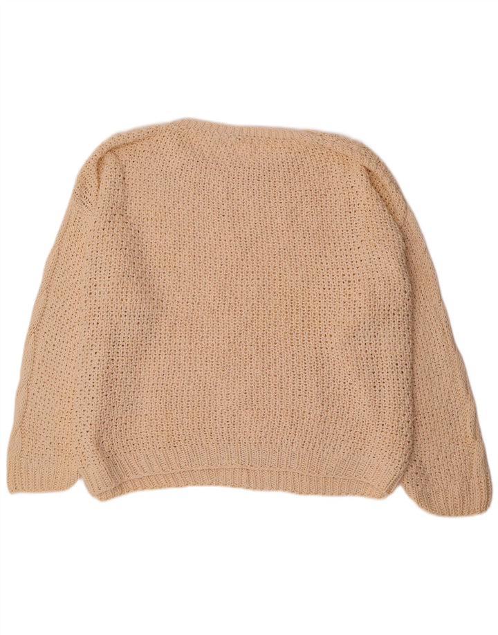 Pulover vintage de damă supradimensionat cu gât de barcă EU 36/38 mic alb