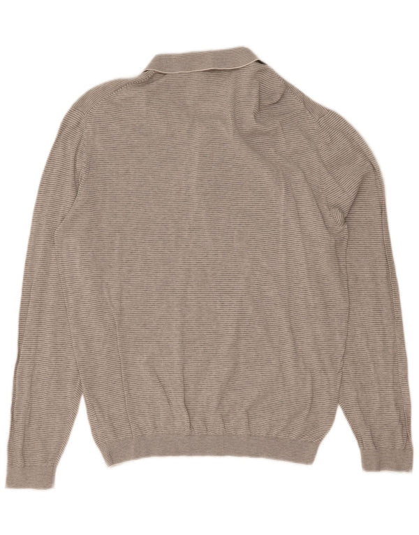Pulover cu gât polo Massimo Dutti pentru bărbați, bumbac cu dungi gri 2XL
