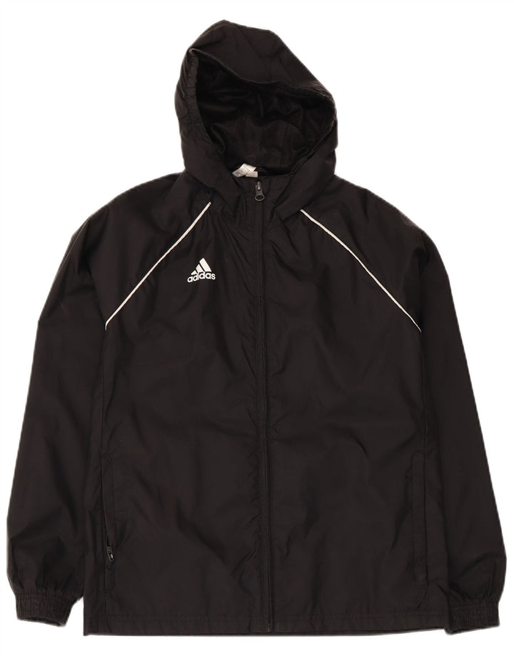 Jachetă de ploaie cu glugă Adidas pentru băieți 11-12 ani, poliester negru