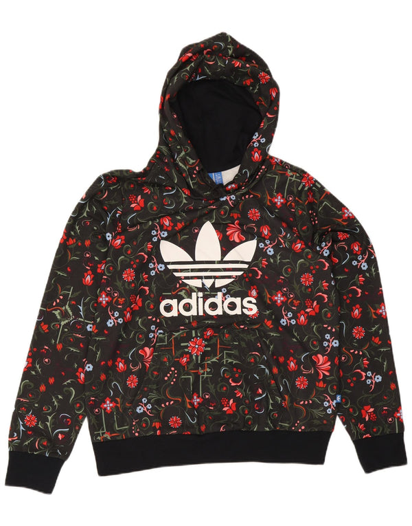 Pulover cu glugă cu grafic pentru femei Adidas UK 16 mare, negru, cu flori din poliester