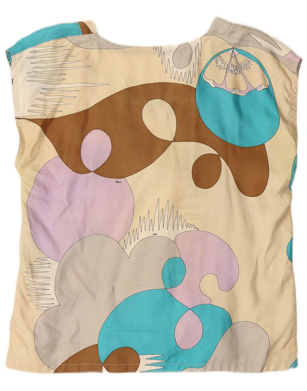 VINTAGE Bluză cu model abstract pentru femei UK 14 Medium Multicolor