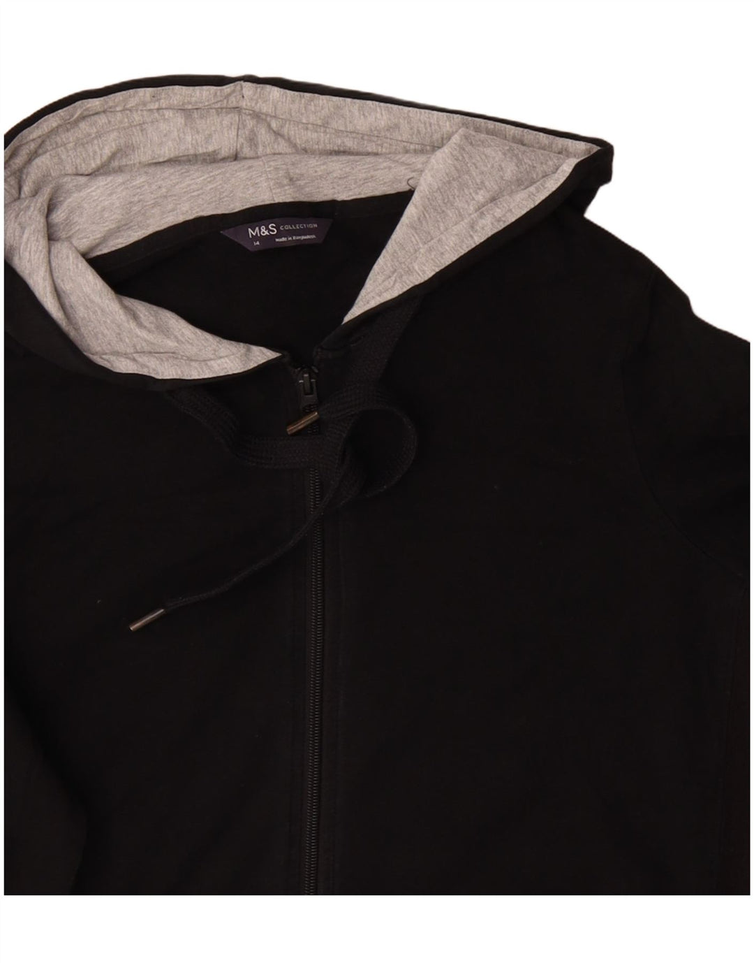 MARKS & SPENCER Pulover cu capota cu fermoar pentru femei UK 14 Bumbac negru mare