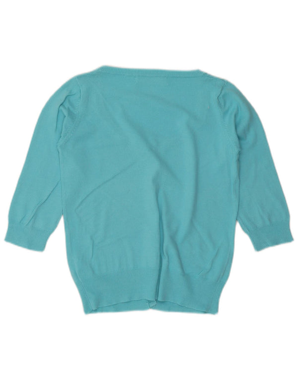 Pulover cardigan pentru femei Zara cu mâneci 3/4 UK 12, bumbac albastru mediu