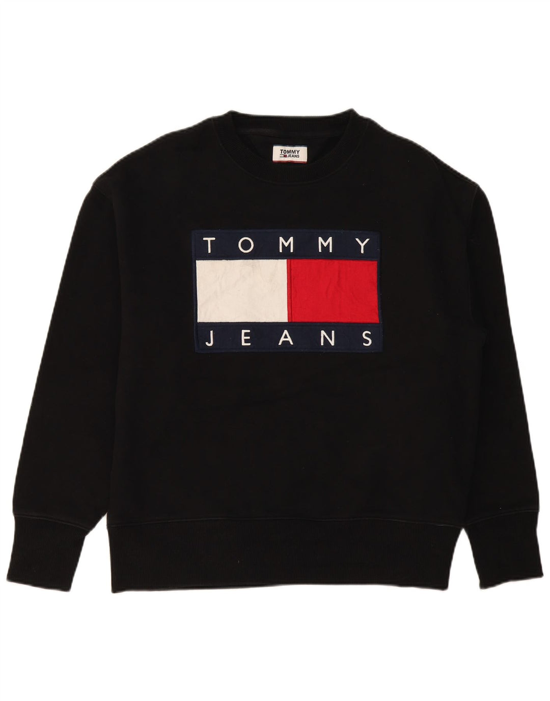 TOMMY HILFIGER Hanorac grafic pentru bărbați Pulover mare, negru, bumbac