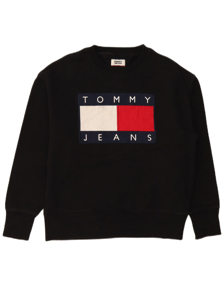 TOMMY HILFIGER Hanorac grafic pentru bărbați Pulover mare, negru, bumbac