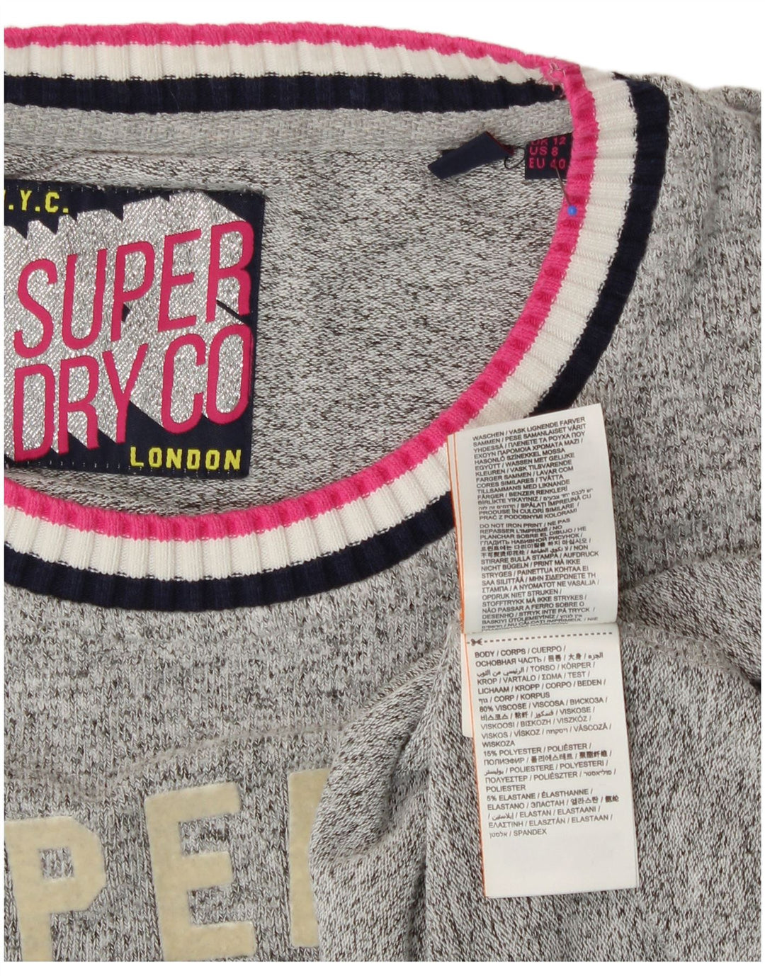SUPERDRY Pulover grafic pentru femei UK 12 Viscoză gri mediu