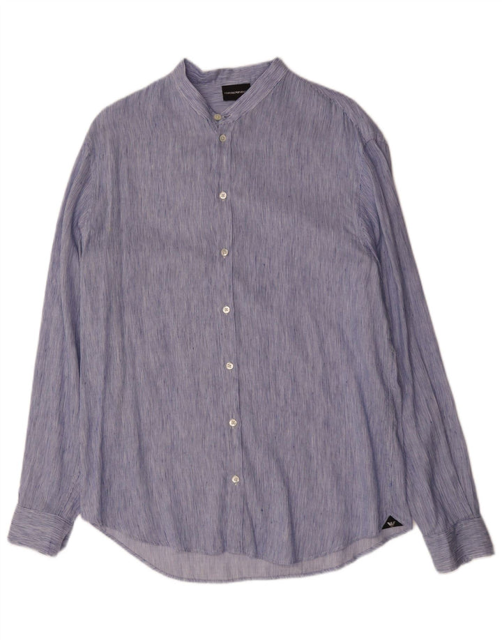EMPORIO ARMANI Mens Shirt Medium Blue Pinstripe