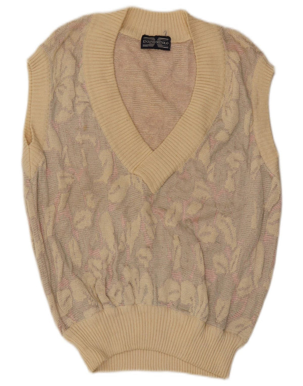 Vintage Mens Vest Tank Top IT 50 Bumbac Floral Galben Mediu