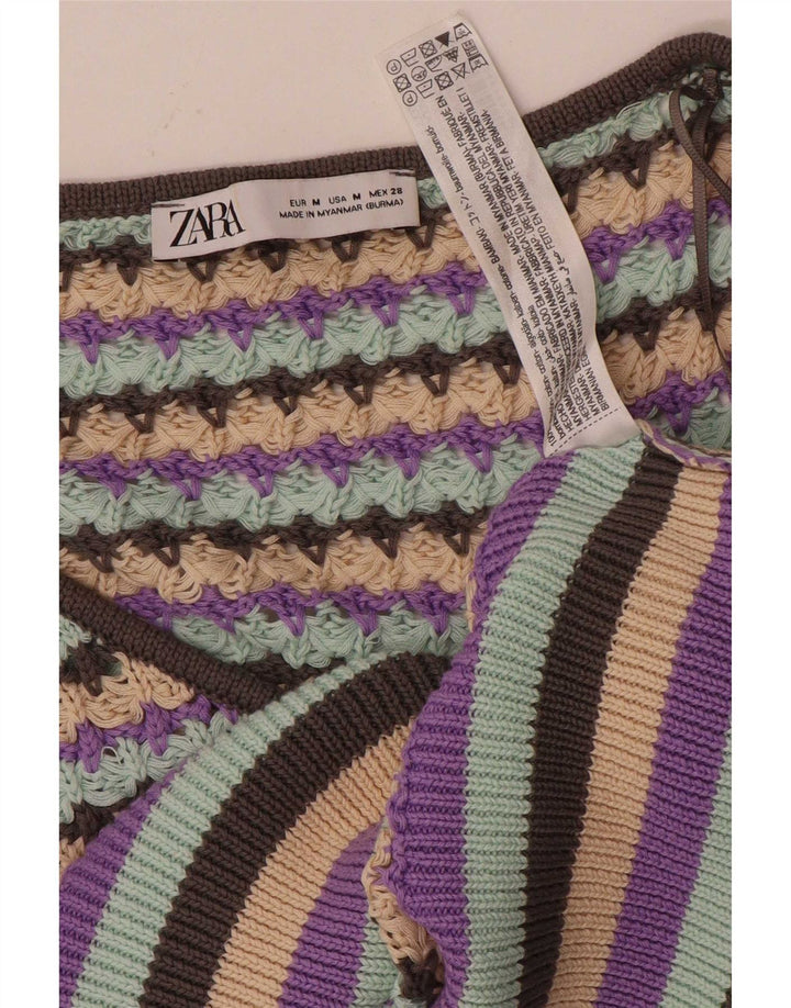 Pulover cu decolteu în V pentru femei Zara UK 12 Medium, multicolor, în dungi