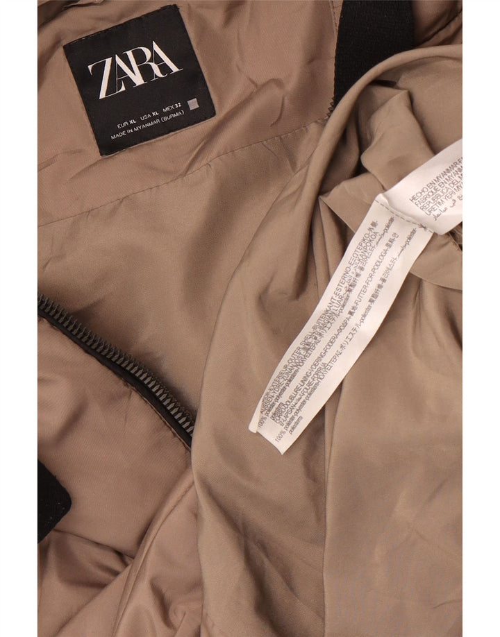 Palton supradimensionat cu glugă pentru femei Zara UK 18 XL Maro Poliester