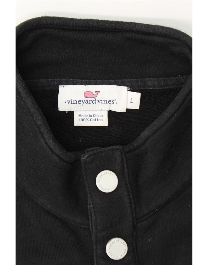 Vineyard Vines Hanorac pentru bărbați cu gât cu nasturi Pulover mare bumbac negru