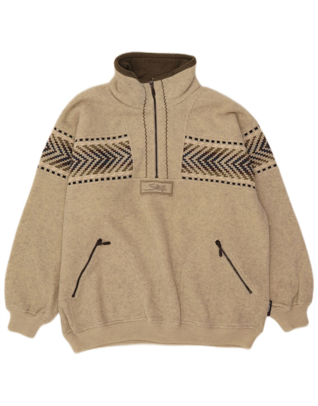 Pulover din lână pentru bărbați Silvy, cu fermoar, 2XL, bej, lână geometrică