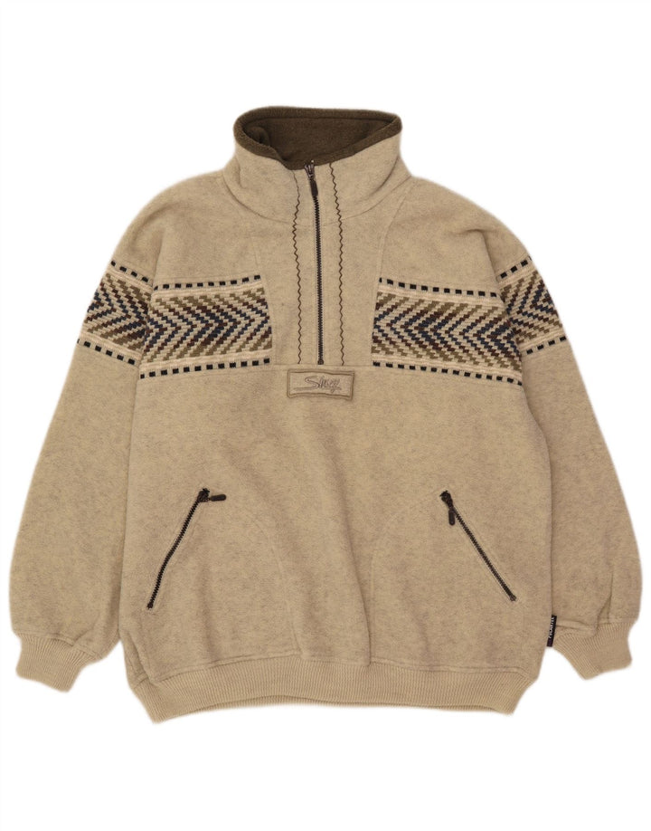 Pulover din lână pentru bărbați Silvy, cu fermoar, 2XL, bej, lână geometrică