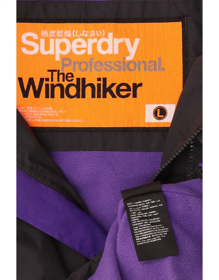 Superdry Windhiker Graphic Windbreaker Jacket pentru femei UK 14 Large Black