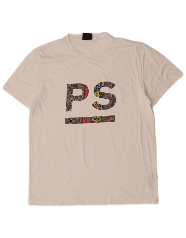 Paul Smith Womens Graphic T-Shirt Top UK 18 XL White Cotton