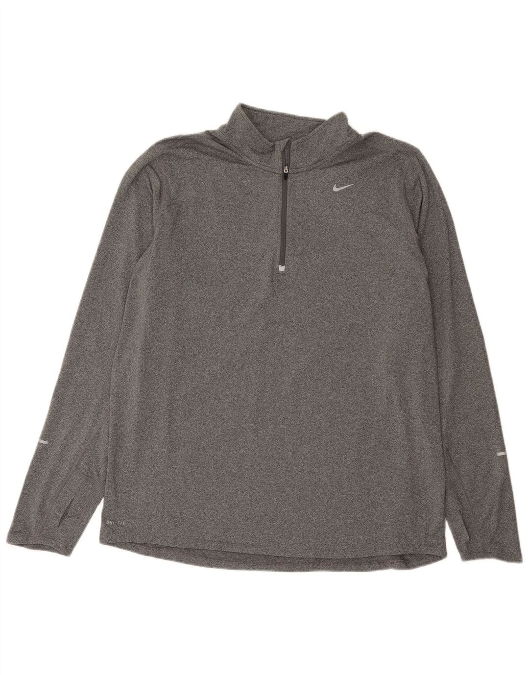 Tricou pentru bărbați Nike Dri Fit, cu fermoar, cu gât, cu mânecă lungă, XL, poliester cu pături gri