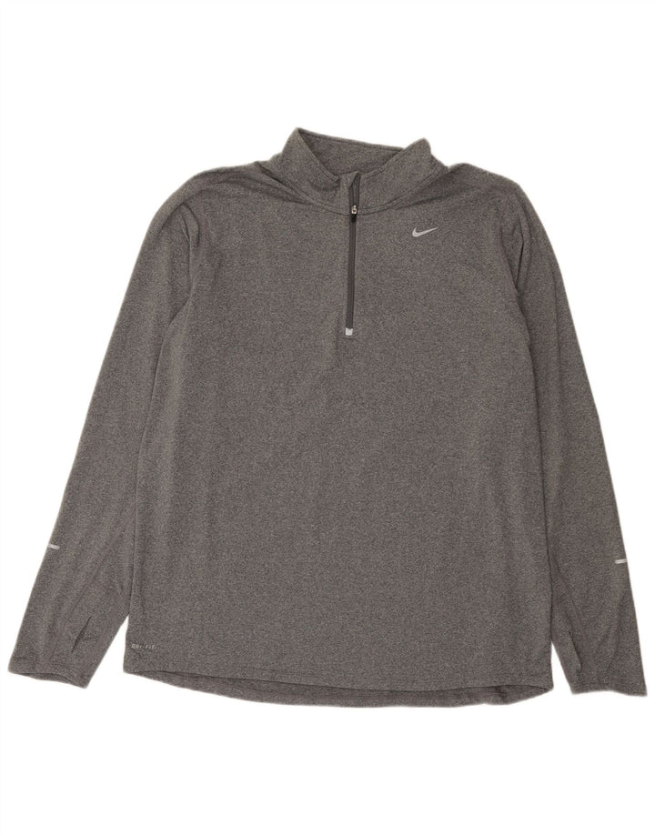 Tricou pentru bărbați Nike Dri Fit, cu fermoar, cu gât, cu mânecă lungă, XL, poliester cu pături gri