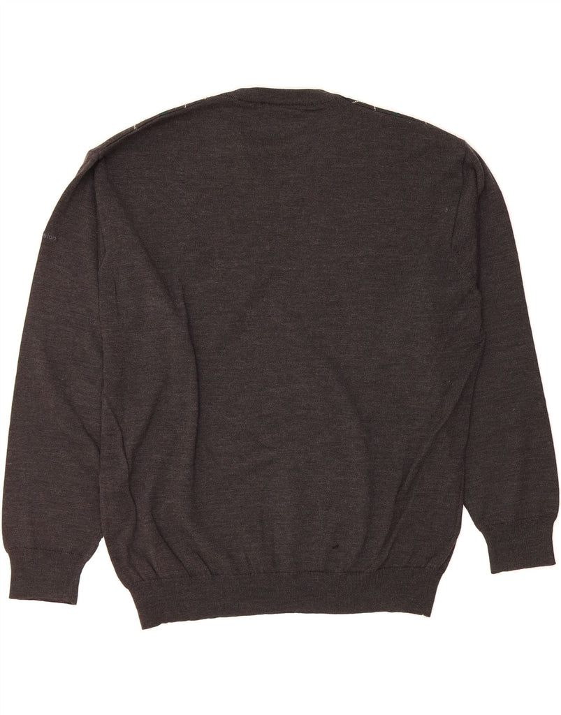 BURLINGTON Mens V-Neck Jumper Sweater IT 54 XL Grey Argyle/Diamond Wool Vintage Burlington and Second-Hand Burlington from Messina Hembry 
