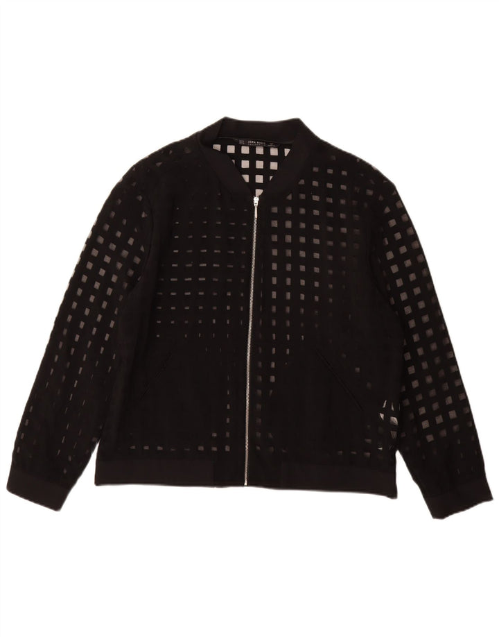 Jachetă Bomber See Through pentru femei Zara UK 16, mare, neagră, geometrică, viscoză