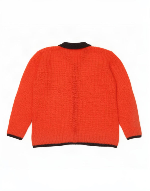 Pulover vintage cardigan pentru femei UK 14 portocaliu mediu Mohair color bloc