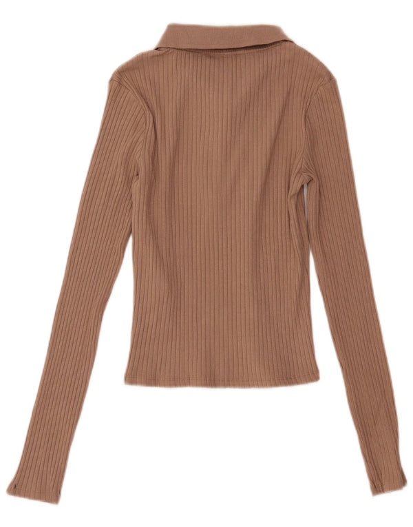 Cămașă polo cu mânecă lungă pentru femei Zara UK 8 mic, maro, bumbac