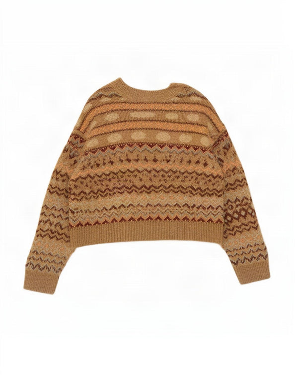 Pulover cu decolteu în V Zara pentru femei UK 14 Medium Bej Fair Isle