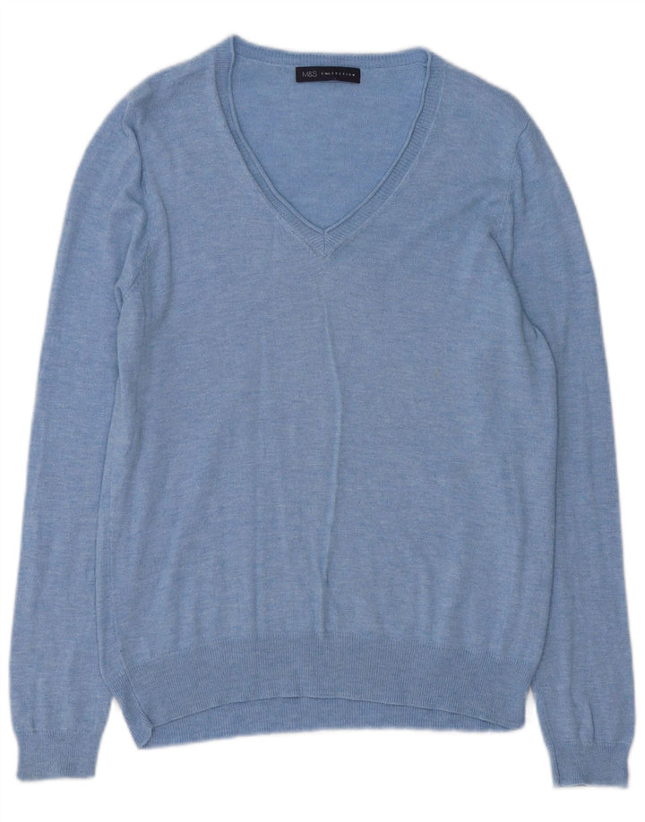 Pulover cu decolteu în V pentru femei Marks & Spencer UK 14 Medium Blue