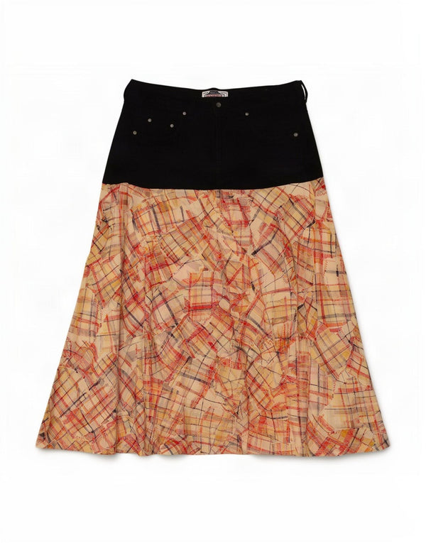 Fustă A-Line Vintage Damă Talie Înaltă W30 Medium Bej Patchwork