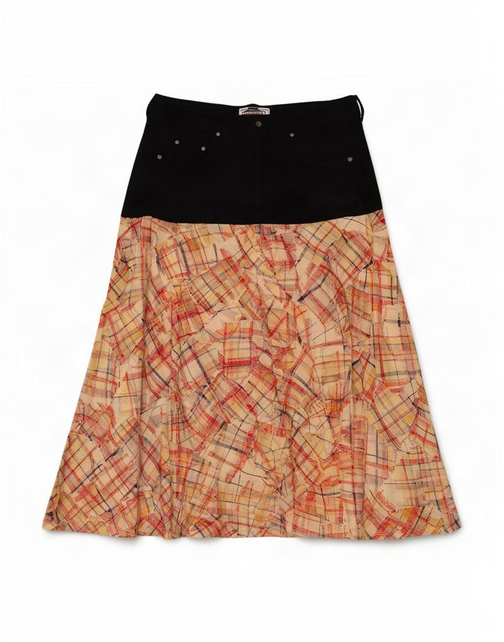Fustă A-Line Vintage Damă Talie Înaltă W30 Medium Bej Patchwork