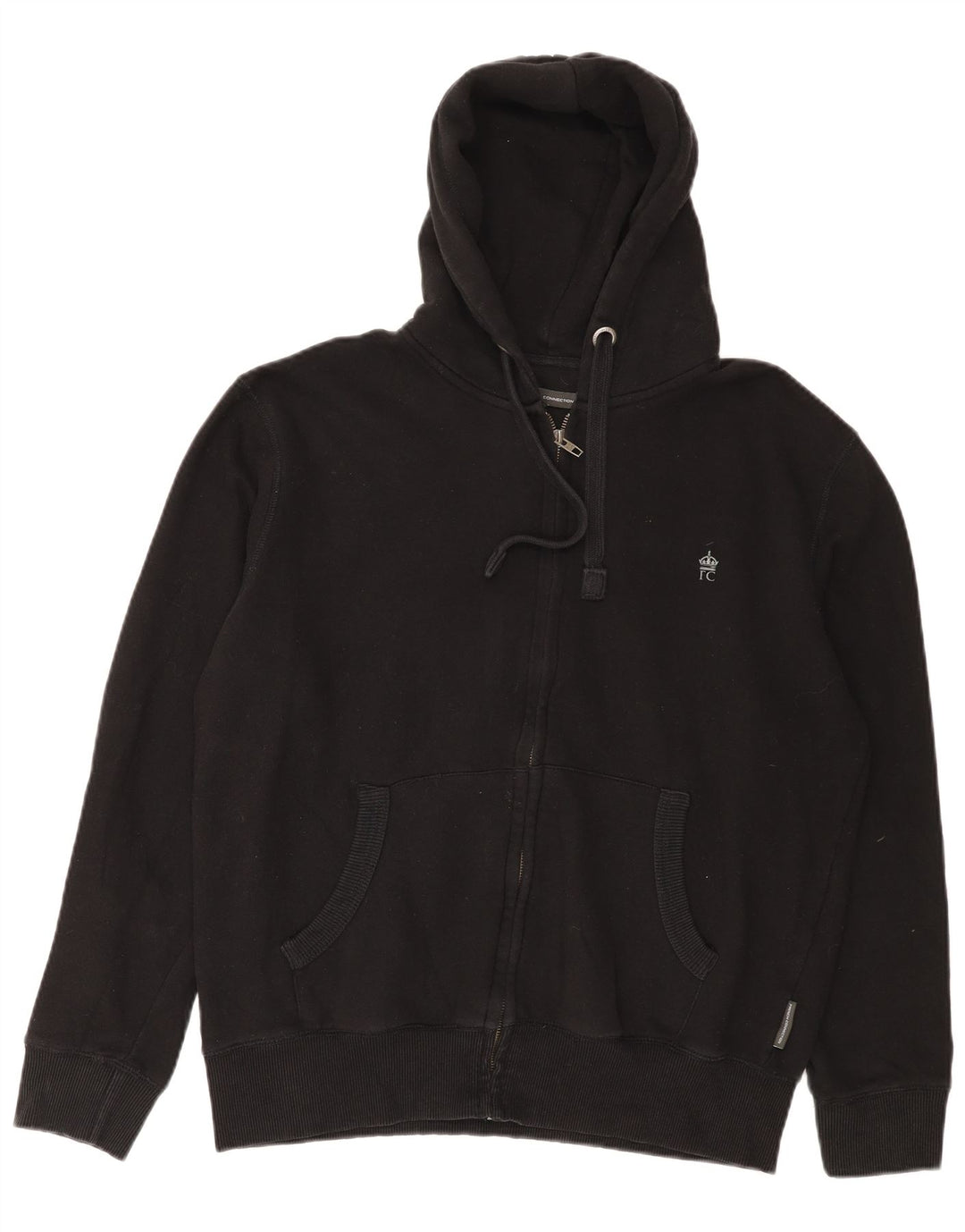 FRENCH CONNECTION Mens Zip Hoodie Sweater Large Black Cotton