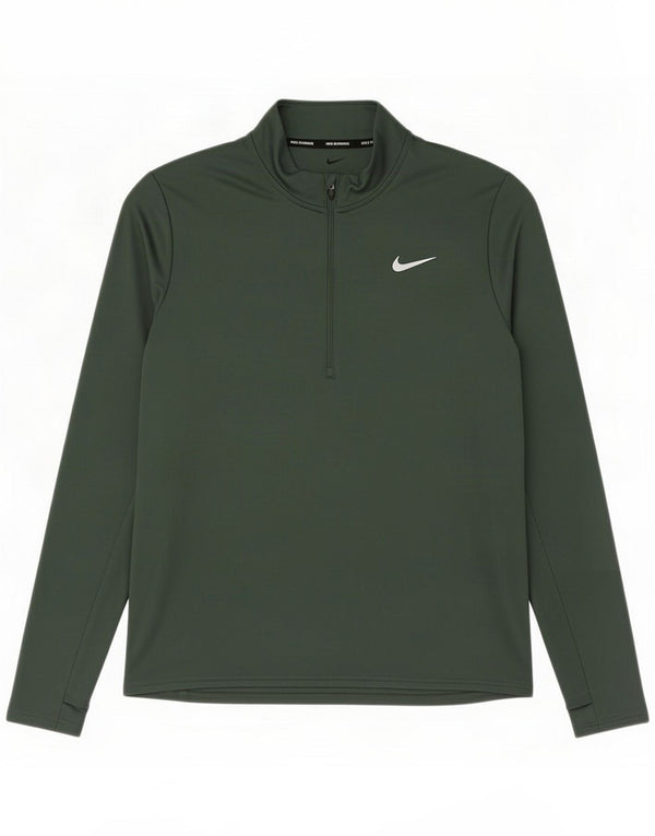 Nike Mens Dri Fit Zip Gât Pulover Trening Top Mare Poliester verde
