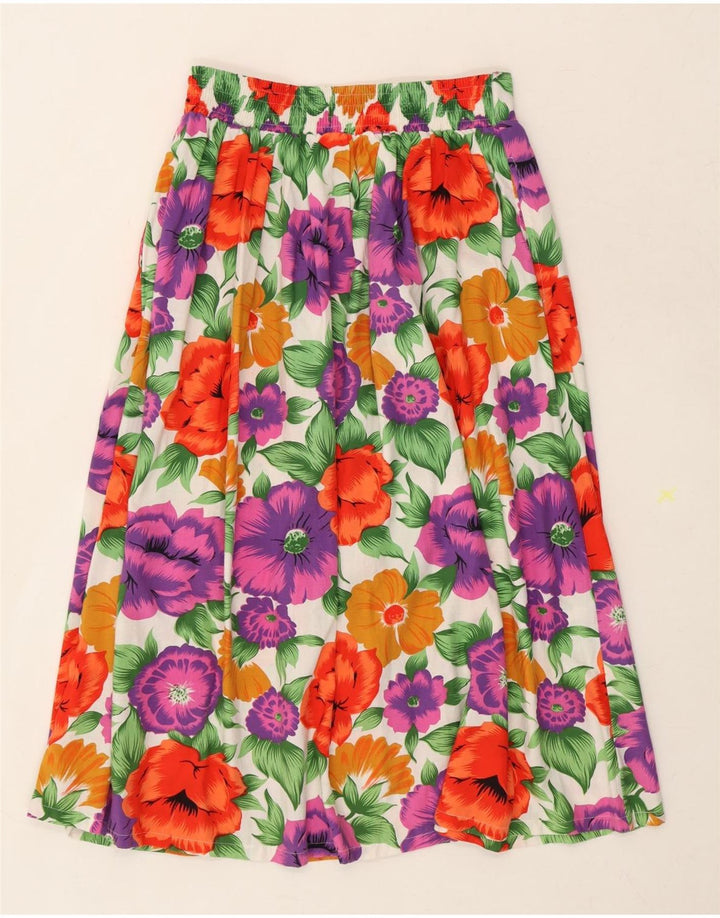VINTAGE Womens Flared Skirt IT 40 Small W26 Multicoloured Floral Viscose Vintage Vintage and Second-Hand Vintage from Messina Hembry 
