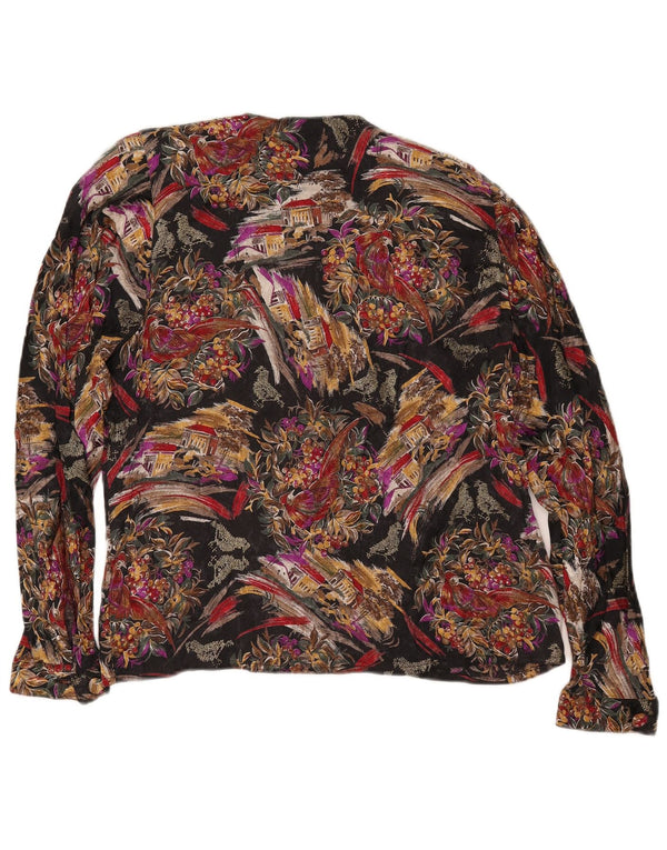 Bluză pentru femei VINTAGE cămașă crop UK 14 mare, neagră, florală