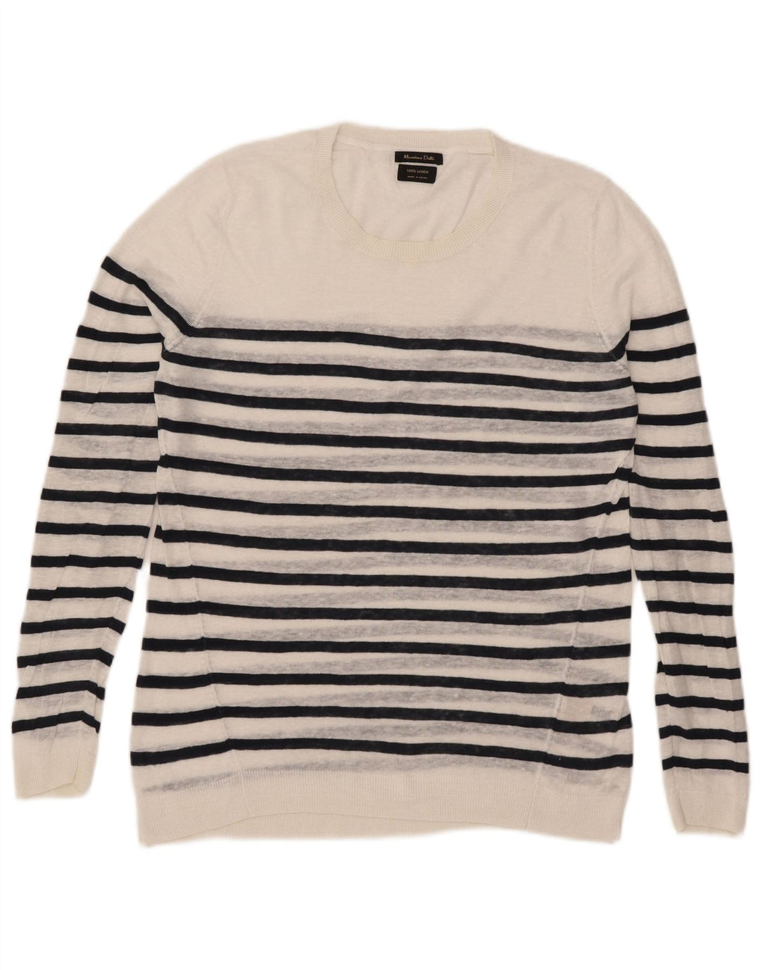 Pulover Massimo Dutti pentru damă, cu gât roșu, cu dungi mari, alb, UK 16