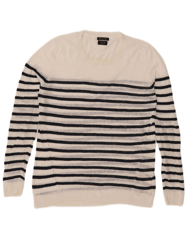 Pulover Massimo Dutti pentru damă, cu gât roșu, cu dungi mari, alb, UK 16