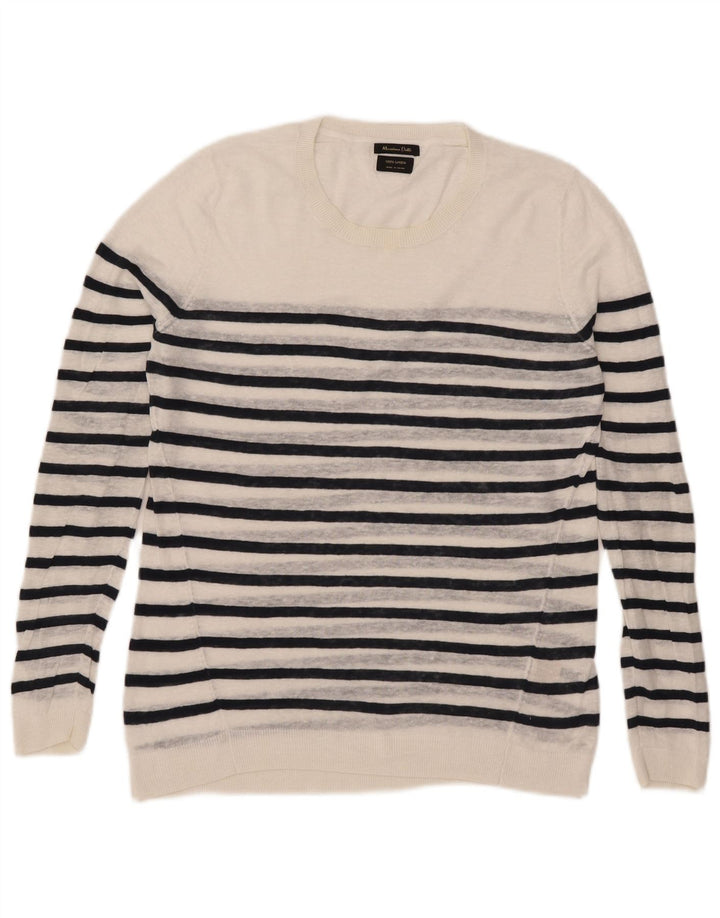 Pulover Massimo Dutti pentru damă, cu gât roșu, cu dungi mari, alb, UK 16