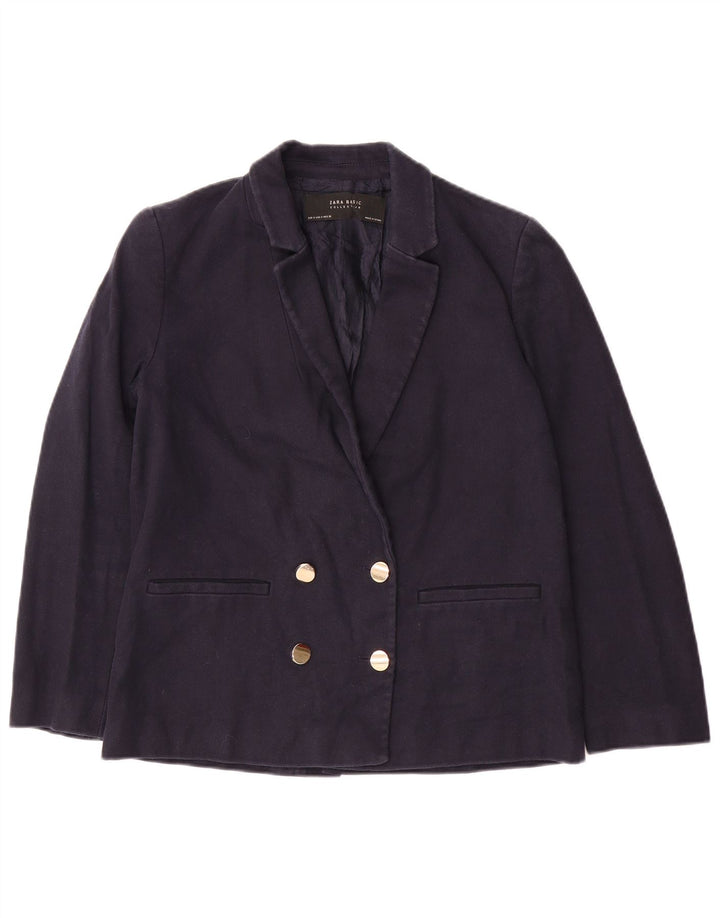 Jachetă Blazer pentru femei ZARA UK 10 mic, albastru bleumarin, bumbac