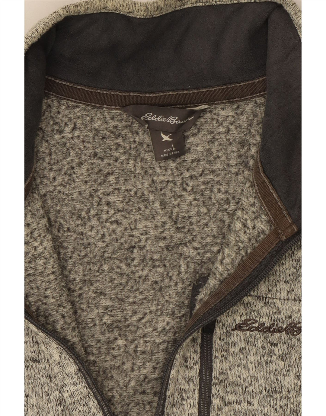 EDDIE BAUER Mens Zip Neck Sweatshirt Jumper Large Grey Flecked Polyester Vintage Eddie Bauer and Second-Hand Eddie Bauer from Messina Hembry 