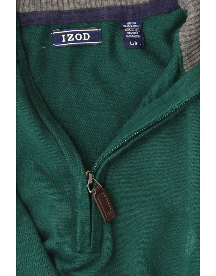IZOD Mens Zip Neck Jumper Sweater Large Green Cotton Vintage Izod and Second-Hand Izod from Messina Hembry 