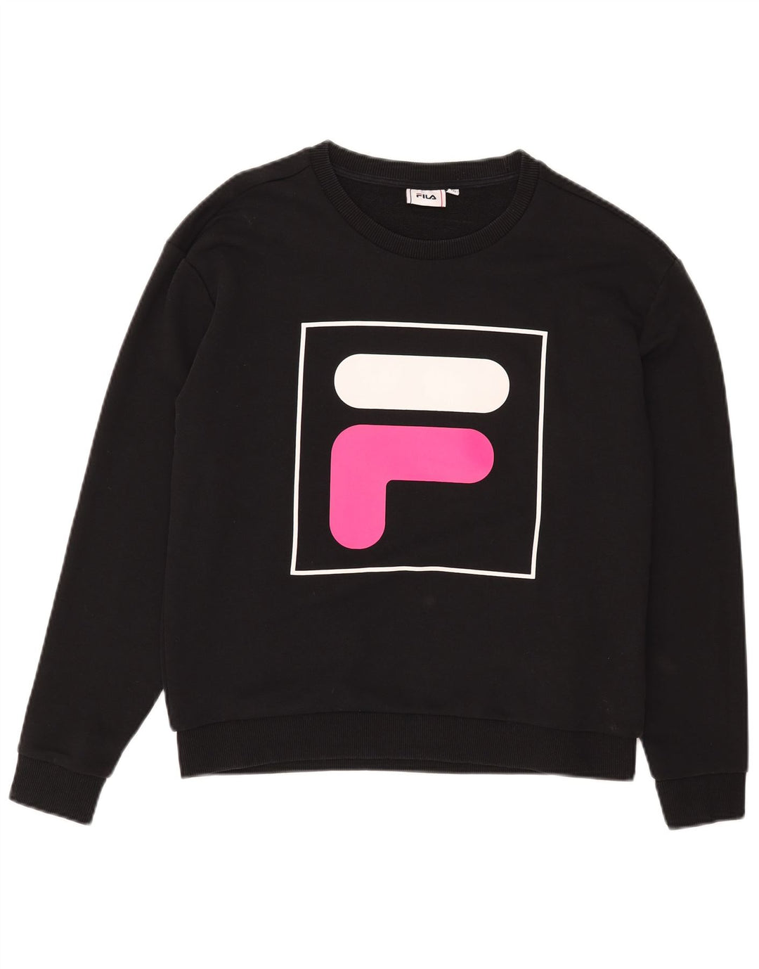 Pulover cu grafic pentru femei Fila, UK 14, bumbac mediu negru