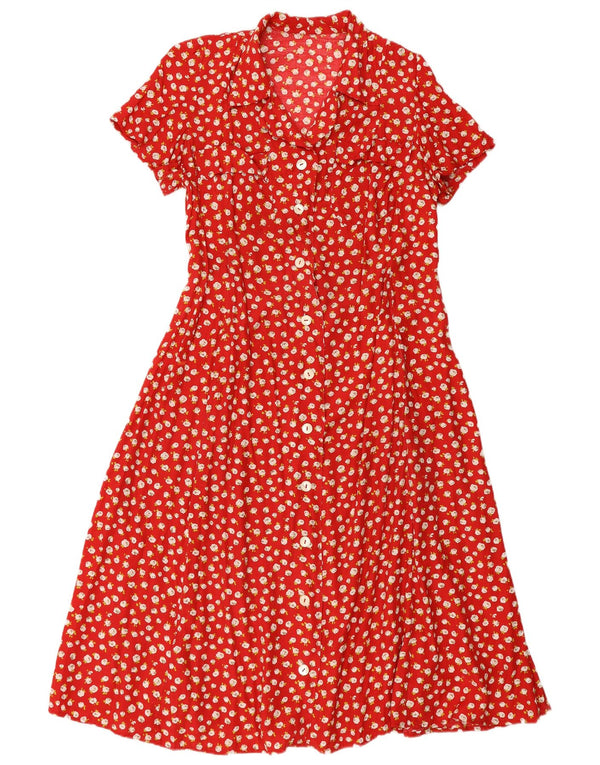 Rochie cămașă vintage pentru femei cu mâneci scurte UK 12 Medium Red Floral