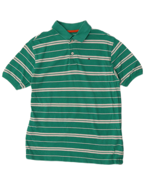 Tricou polo Tommy Hilfiger pentru baieti 12-13 ani, mare, bumbac cu dungi verzi
