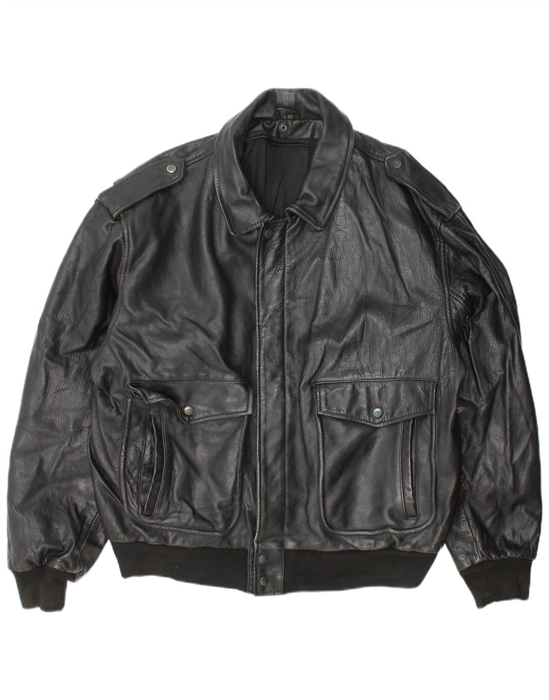 Jachetă militară din piele vintage pentru bărbați UK 42 XL din piele neagră