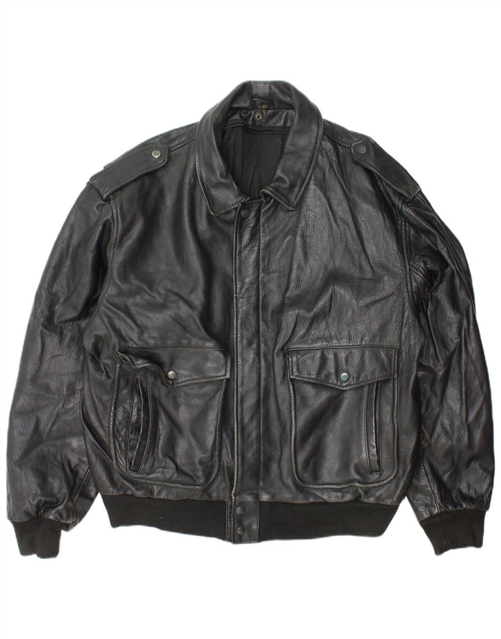 Jachetă militară din piele vintage pentru bărbați UK 42 XL din piele neagră