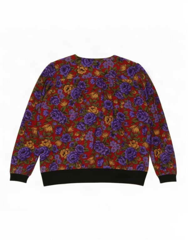 Bluză cămașă vintage pentru femei cu mâneci 3/4 UK 14, mare, roșie, florală