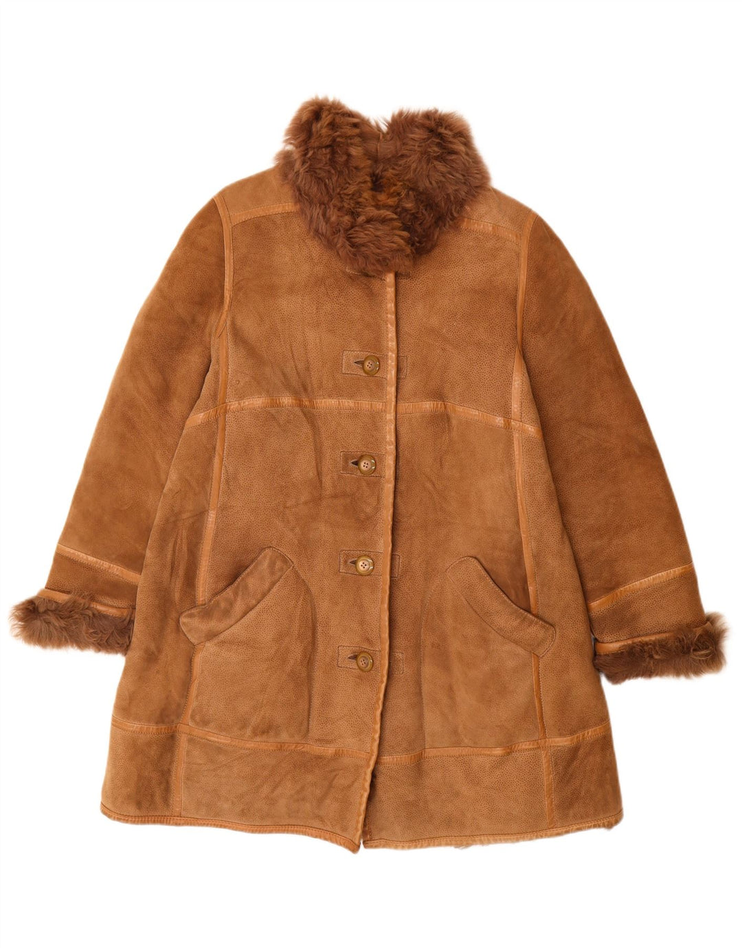Palton pentru femei VINTAGE din shearling UK 16 mare maro imprimeu animal