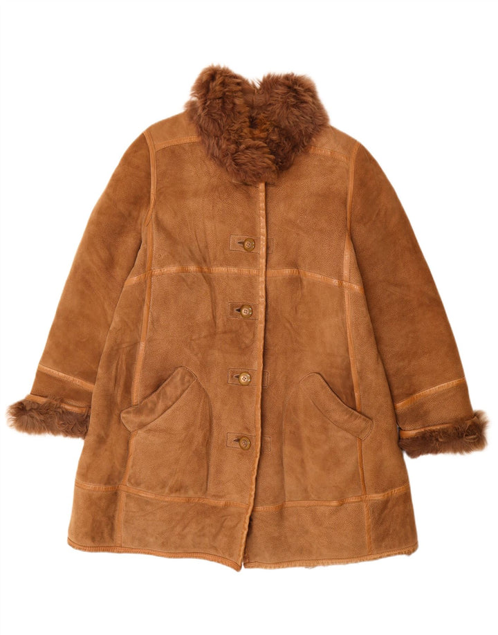 Palton pentru femei VINTAGE din shearling UK 16 mare maro imprimeu animal